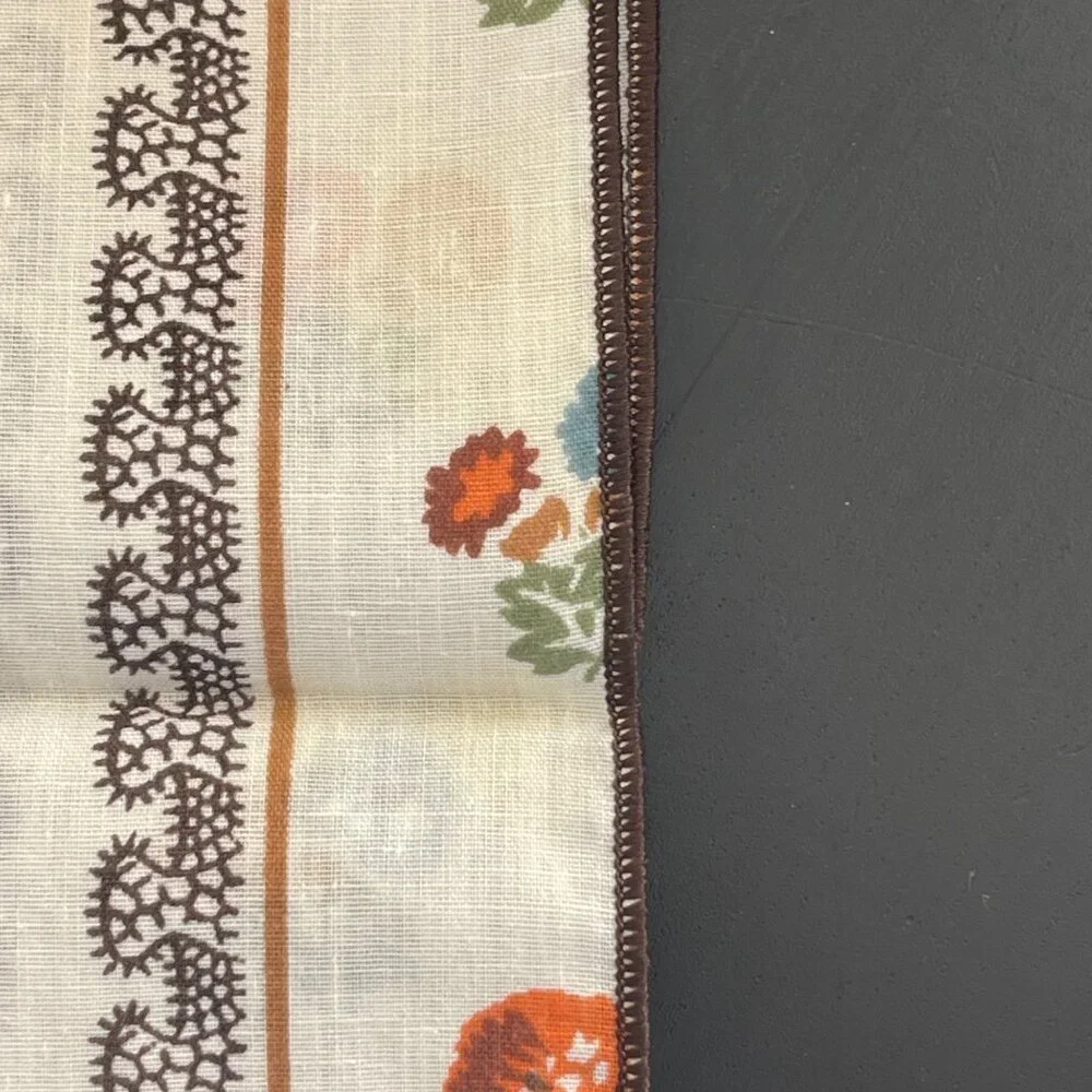 VTG Brown Yellow Blue Floral VTG Napkins Mid Century Colors Upcycle Craft